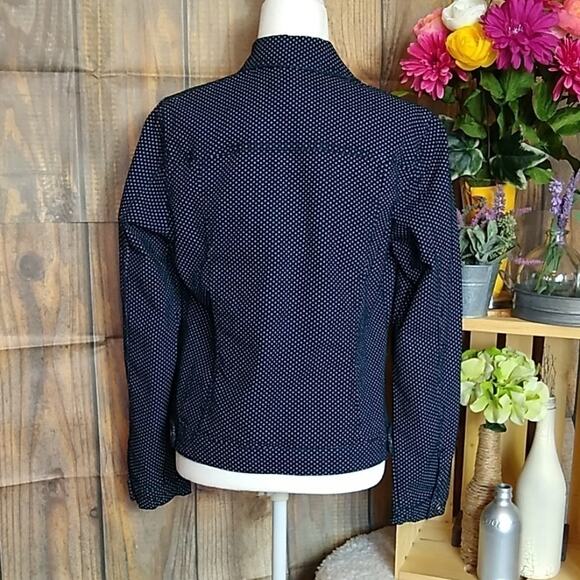 Baccini Womens SZ Medium Denim Polka Dot Button Jean Jacket Stretch Dark Wash - Picture 4 of 7
